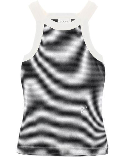 Closed Striped Racer Tank Top - Grey
