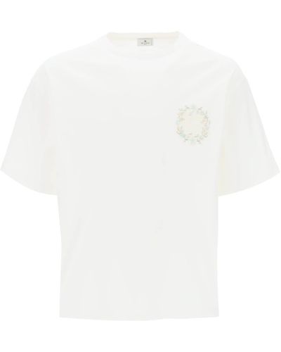 Etro T Shirt Con Ricamo Pegaso Floreale - Bianco