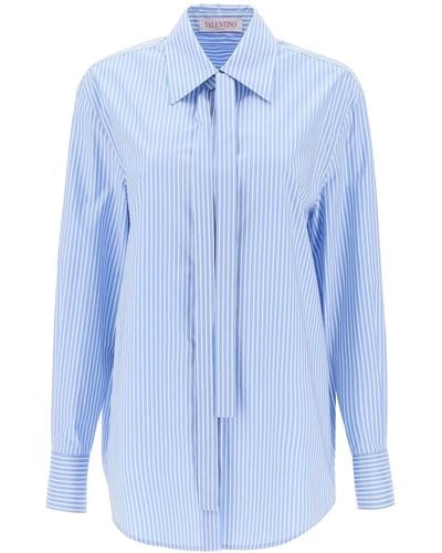 Valentino Garavani Striped Poplin Shirt - Blue