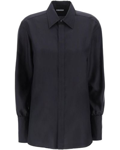 Burberry Long-Sleeved Silk Shirt - Blue