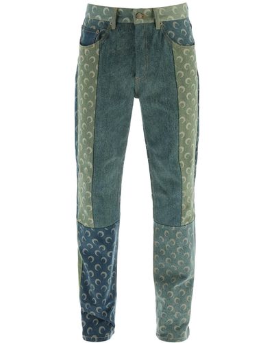 Marine Serre 'petrichor' Patchwork Jeans - Green