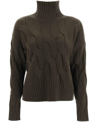 Max Mara Studio 'elgar' Cable Knit Turtleneck Sweater - Black