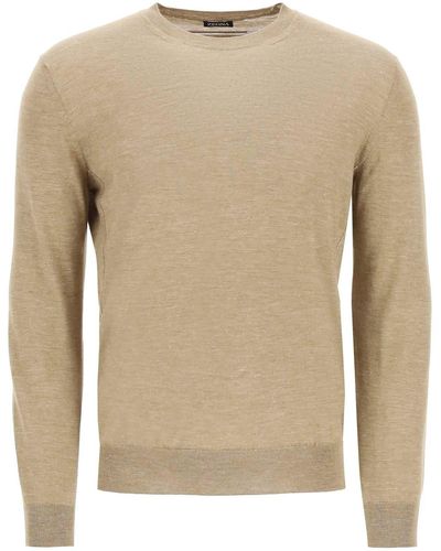 Zegna Zegna Lightweight Silk Cashmere And Linen Sweater - Natural