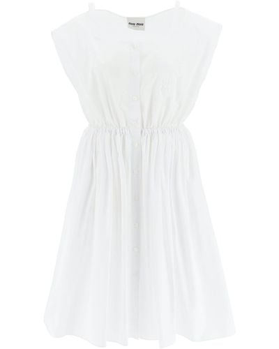 Miu Miu Off-The-Shoulder Poplin Shirt Dress - White