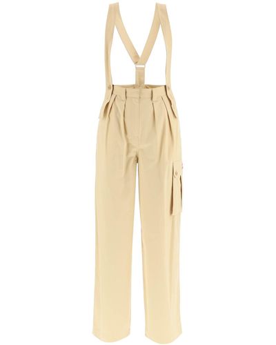 KENZO Cotton Cargo Trousers With Suspenders - Natural