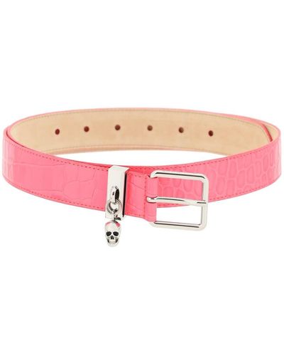 Alexander McQueen Croco-embossed Leather Belt - Pink