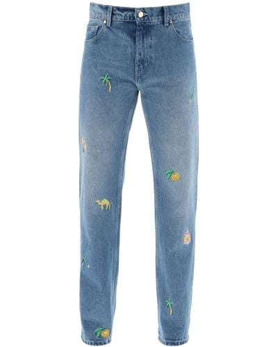 Casablancabrand Embroidered Straight Jeans - Blue
