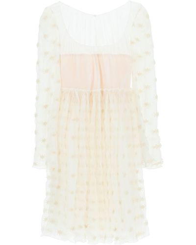 Chloé Chloe' Silk Mulsin Dress With Star Embroideries - Natural