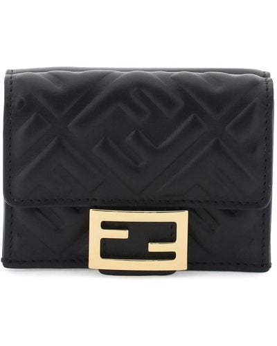 Fendi Nappa Leather Micro Tri-fold Wallet - Black