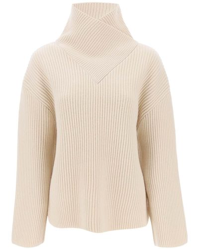 Totême Sweater With Wrapped Funnel Neck - White
