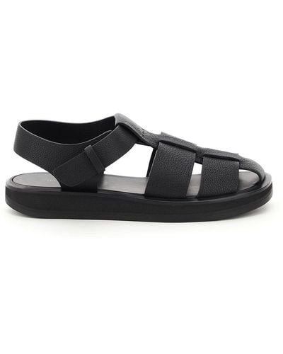 The Row Hammered Leather Fisherman Sandals - Black