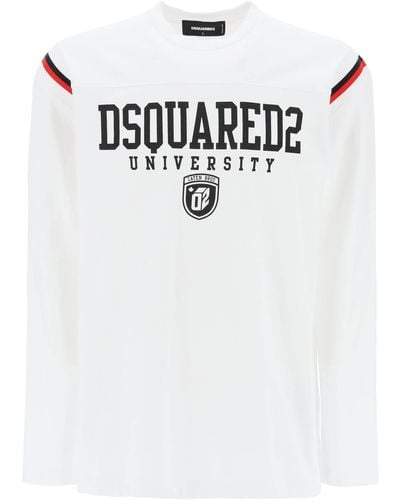DSquared² T Shirt Varsity A Maniche Lunghe - Bianco