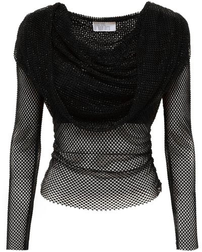 Black Rhinestone Crystal Mesh Unisex Fishnet T-shirt, Perfect for
