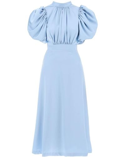 ROTATE BIRGER CHRISTENSEN Midi Satin Dress With Balloon Sleeves - Blue