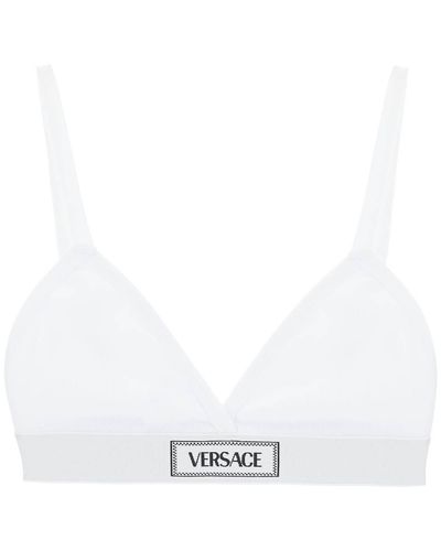 Versace '90S Logo Ribbed Bralette - White