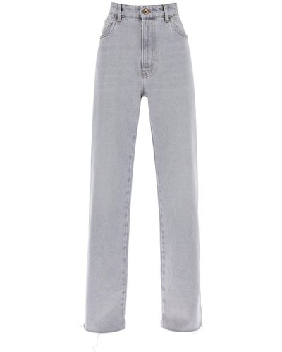 Miu Miu Straight Cut Jeans With Frayed Hem - Grey