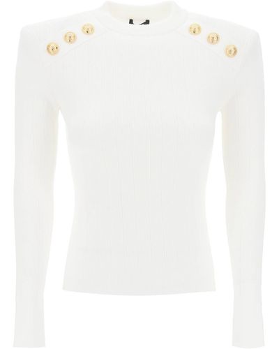 Balmain Crew-neck Jumper With Buttons - White