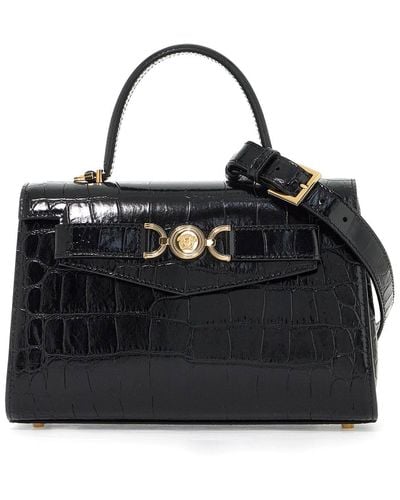 Versace Medusa '95 Handbag With Crocodile - Black