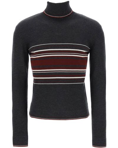 Dolce & Gabbana Striped Wool Turtleneck Jumper - Black