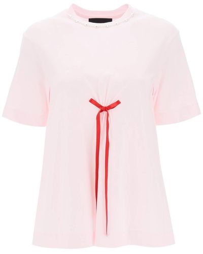 Simone Rocha Ein Linien -T -Shirt mit Bogendetails - Rosa