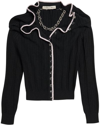 Y. Project Merino Wool Cardigan With Necklace - Black