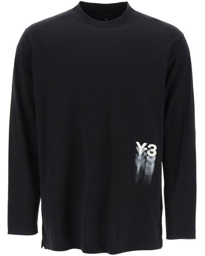 Y-3 Long Sleeved T Shirt With Logo Print - Black