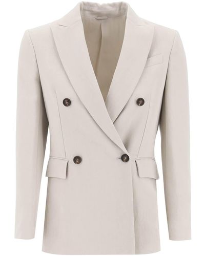 Brunello Cucinelli Twill Jacket With Monile Detail - Natural