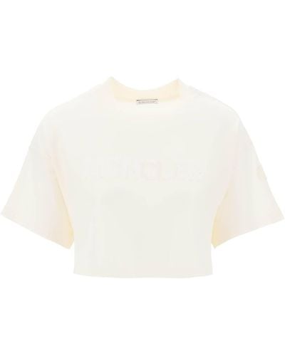 Moncler T-Shirt Cropped Con Logo - Bianco