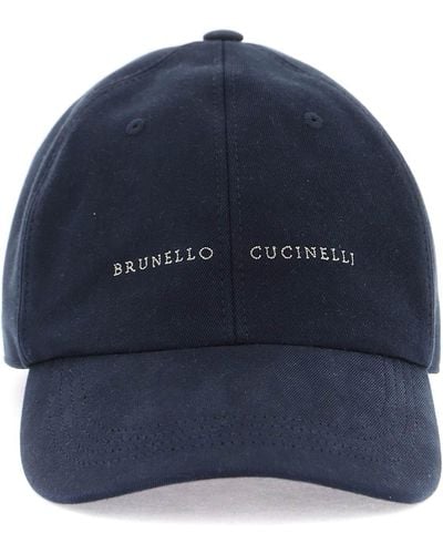 Brunello Cucinelli Cappello Baseball Con Logo Ricamato - Blu