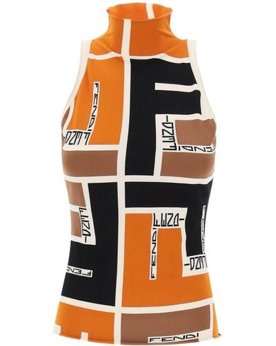 Fendi Lycra Top With Ff Puzzle Pattern - Orange