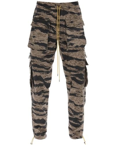 Rhude Cargo Trousers With 'tiger Camo' Motif All-over - Grey