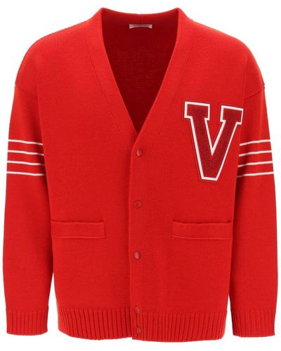 Valentino Garavani V Patch Wool Cardigan - Red