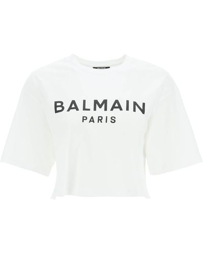Balmain T-shirt crop con stampa - Bianco
