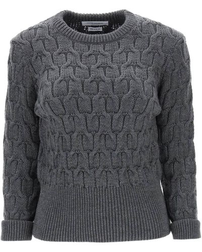 Thom Browne Sweater In Wool Cable Knit - Grey