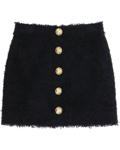 Balmain Mini Skirt In Monochrome Tweed - Black