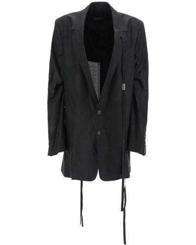 Ann Demeulemeester Agnes Slouchy Jacket In Waxed Cotton - Black