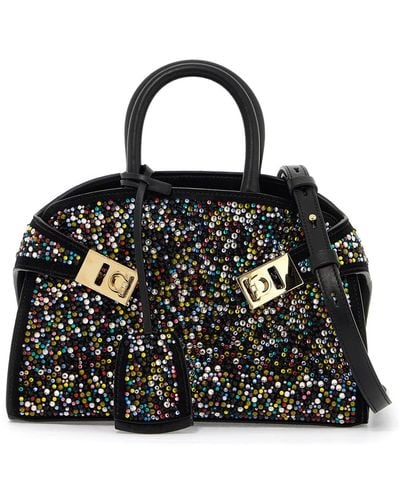 Ferragamo Hug Handbag With Crystals (S) - Black