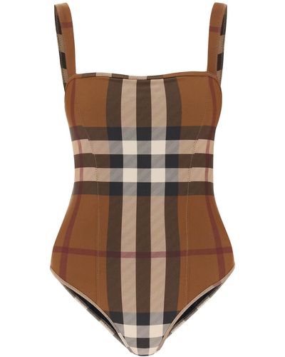 Burberry Check One-piece Swimsuit - Brown