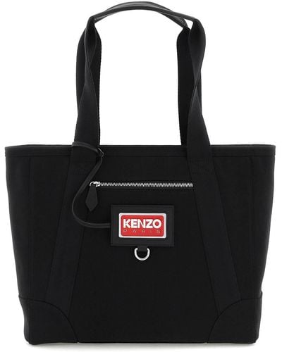 KENZO Big Fabric Tote Bag With Shoulder Strap - Black