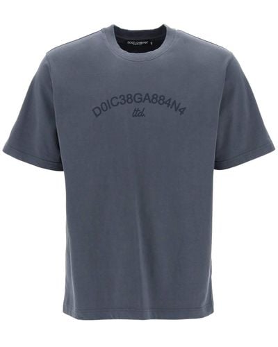 Dolce & Gabbana Cotton T-Shirt With Logo Print - Blue