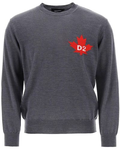 DSquared² D2 Leaf Wool Sweater - Grey