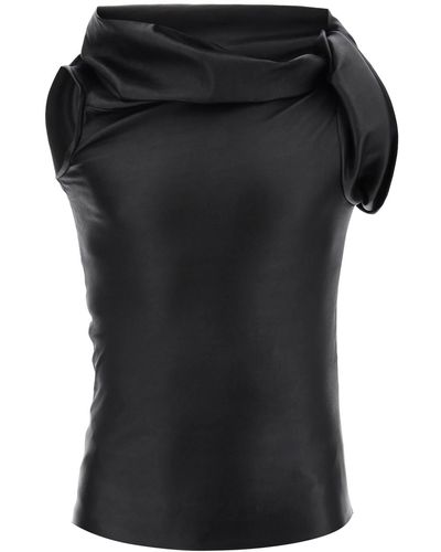 Rick Owens Asymmetric Leather Top With Unique - Black
