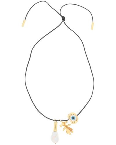 Timeless Pearly Necklace With Charms - Metallic