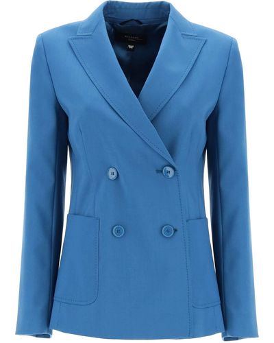 Weekend by Maxmara 'nervoso' Double-breasted Jacket In Light Wool - Blue