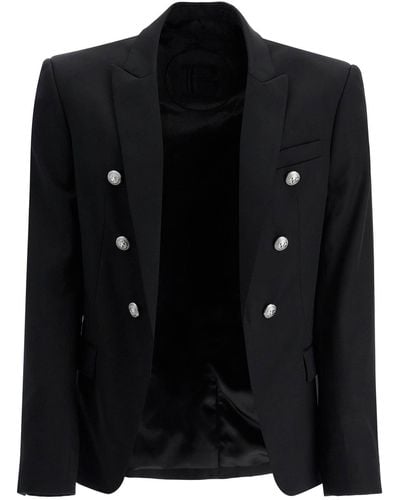 Balmain Six-Button Wool Jacket - Black