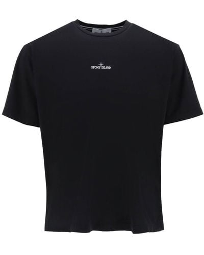 Stone Island T-Shirt With Lived-In Effect Print - Black