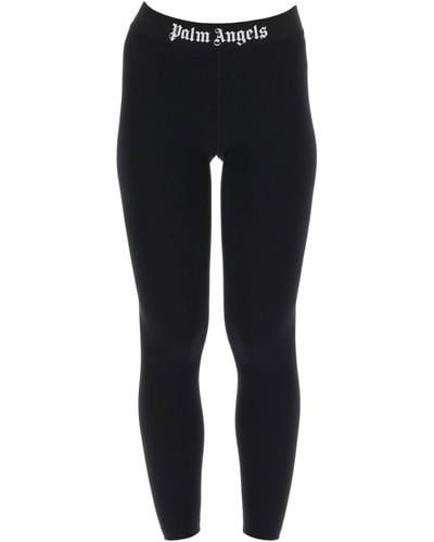 Palm Angels Sporty Leggings With Branded Stripe - Black
