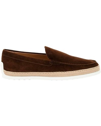 Tod's Suede Slip-on With Rafia Insert - Brown