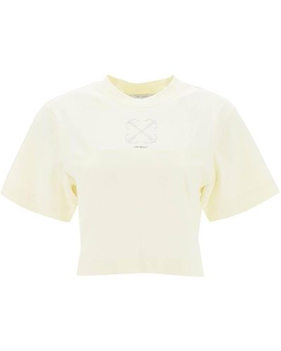 Off-White c/o Virgil Abloh Off- T-Shirt Cropped Con Motivo Arrow - Bianco