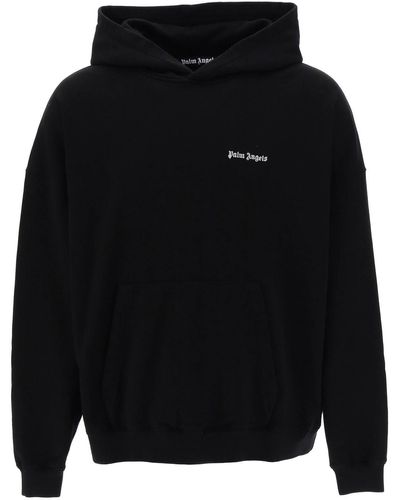 Palm Angels Embroidered Logo Cotton Hoodie - Black